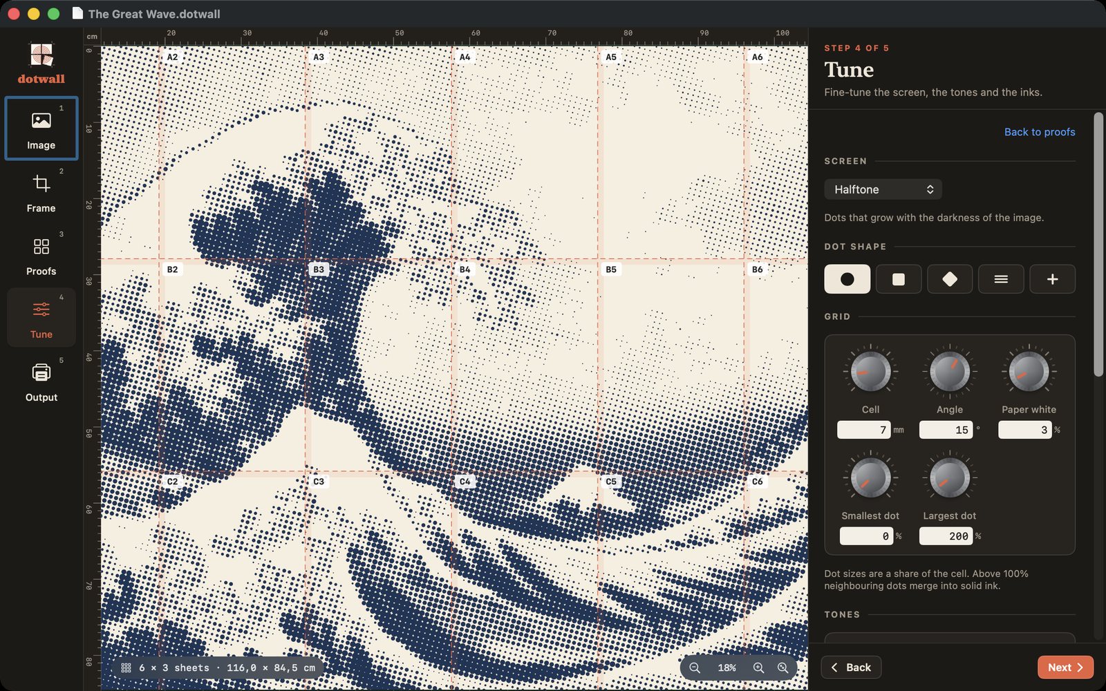 Fine-tune the screen, tones and inks on a real-size preview