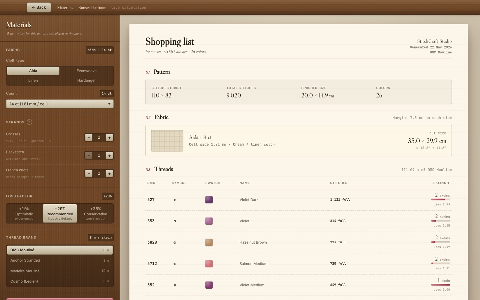 Materials calculator