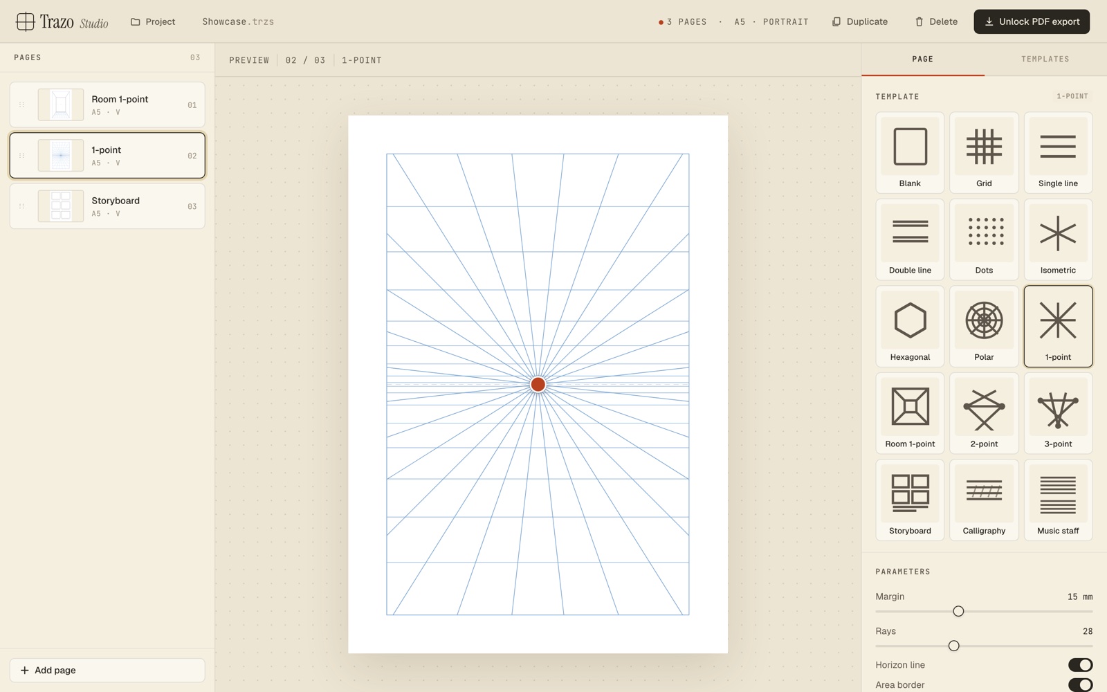 One-point perspective with draggable vanishing point